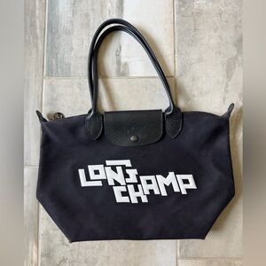 LONGCHAMP Le Pliage LGP Stamp Horse Logo Hand Tote Bag Women Black Rare